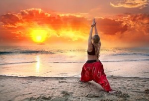 picture of Beautiful woman doing virabhadrasana I