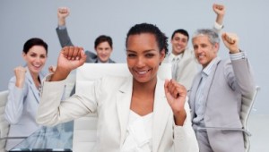 picture of Happy multi-ethnic business team celebrating a sucess 